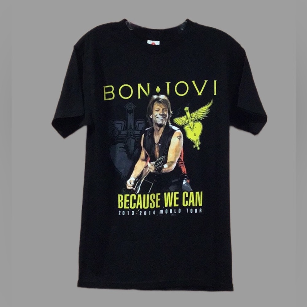 Bon Jovi Because We Care 2013-2014 World Tour T-Shirt, Unisex, Black, Size Small